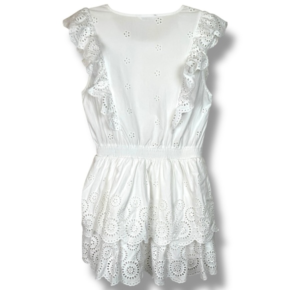 Steve Madden Jayda White Poplin Ruffle Eyelet Tiered Sleeveless Mini Dress Large - Picture 5 of 7